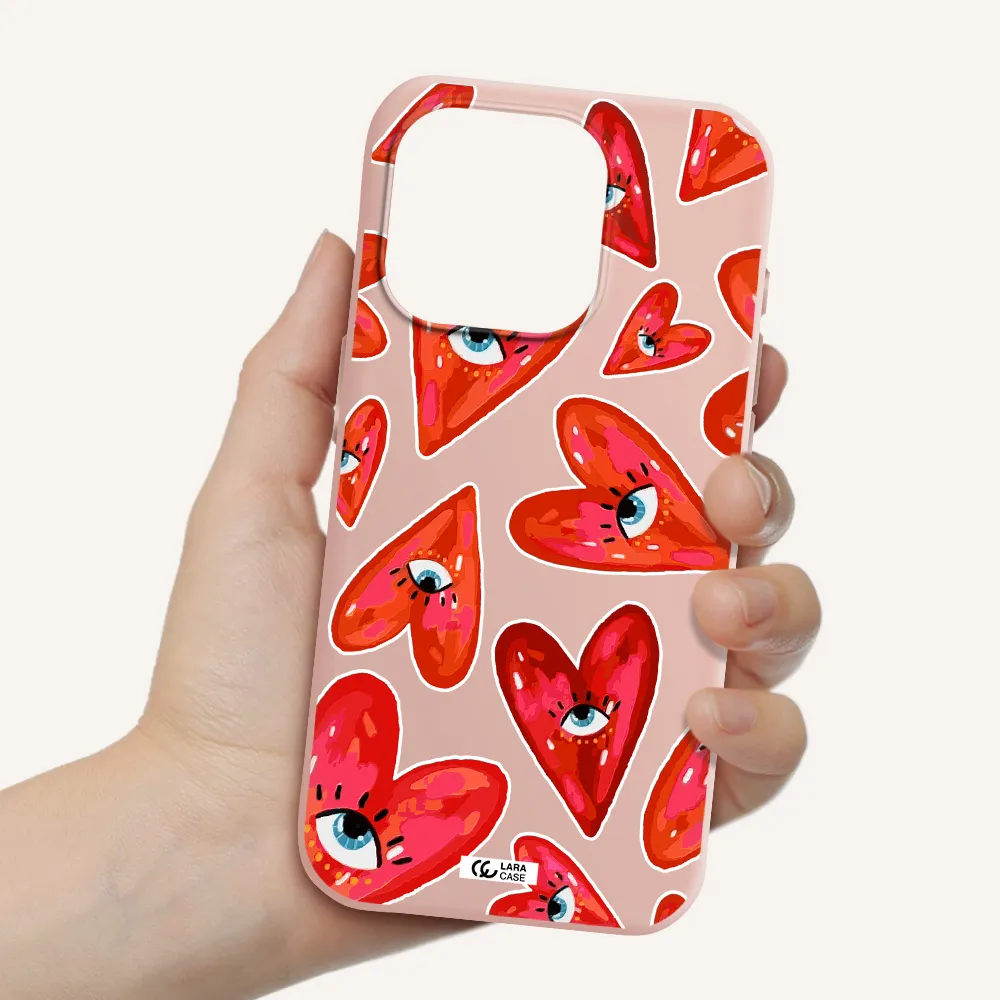 Evil Eye Heart Apple Iphone 15 Pro Silicone Pastel Pink Case
