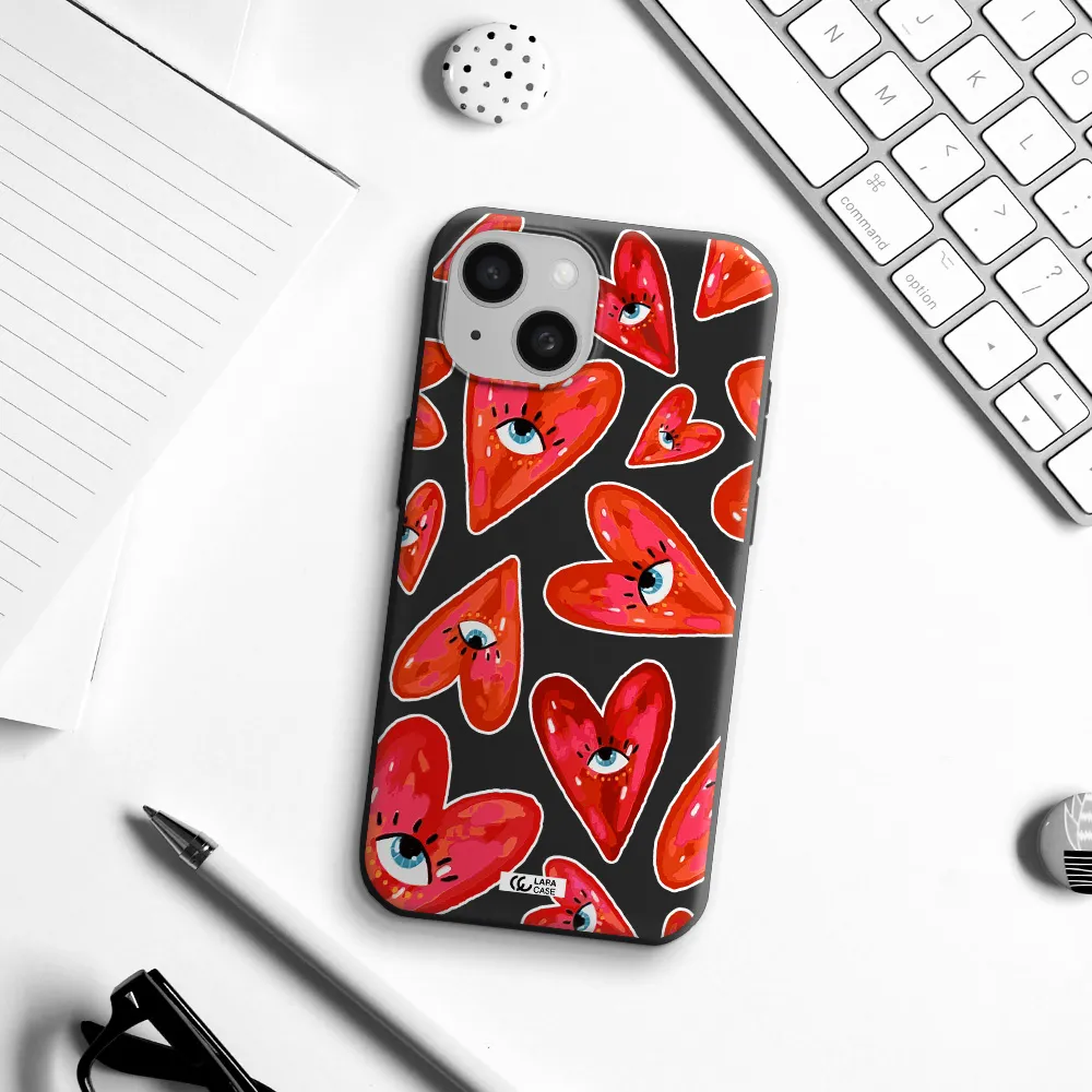 Evil Eye Heart Apple iPhone 15 Silicone black Case