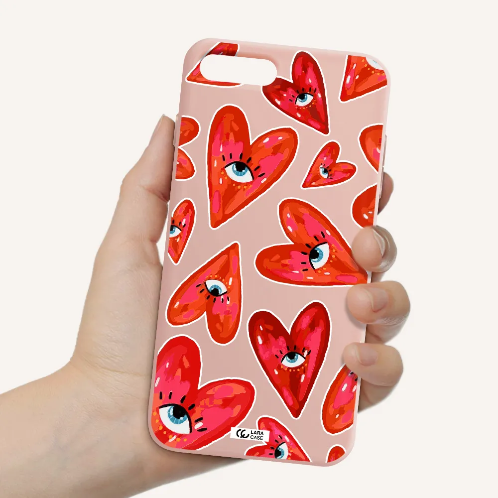 Evil Eye Heart Apple iPhone 7 plus Silicone pastel pink Case
