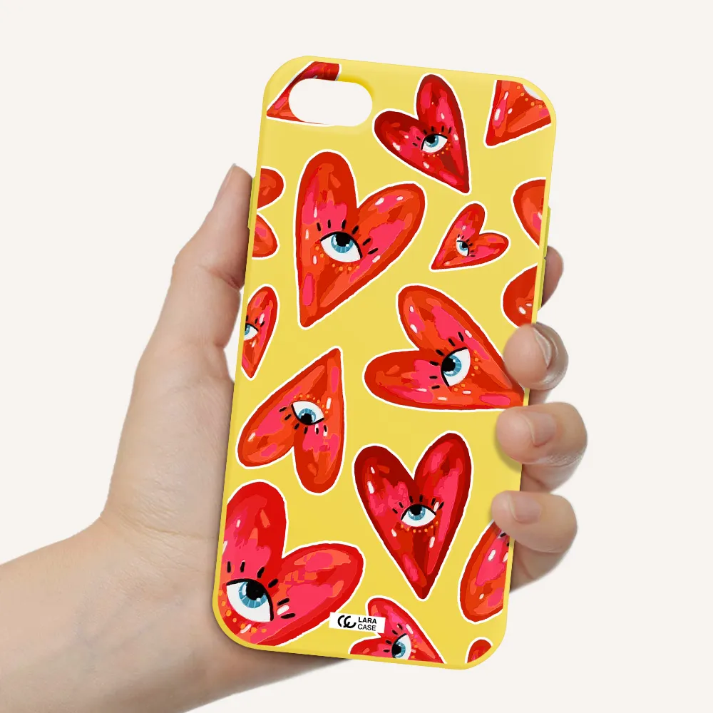 Evil Eye Heart Apple iPhone 7 Silicone canary yellow Case