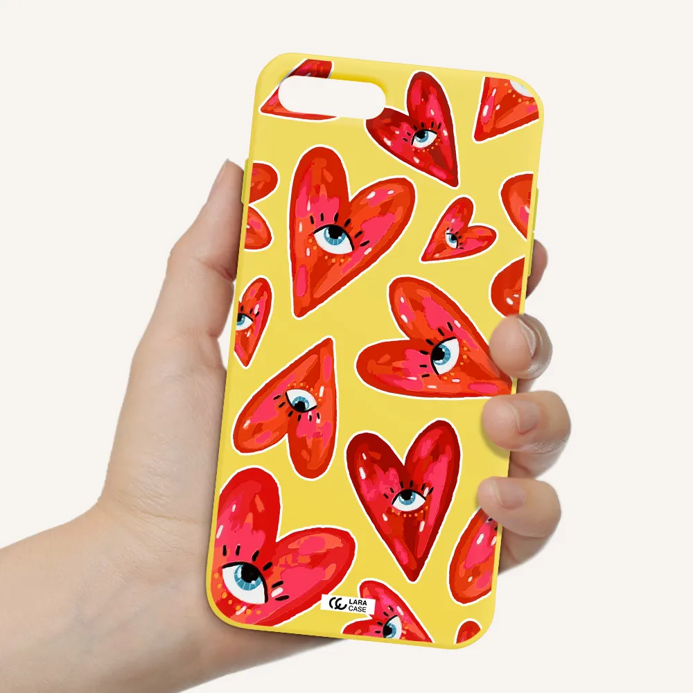 Evil Eye Heart Apple iPhone 8 plus Silicone canary yellow Case