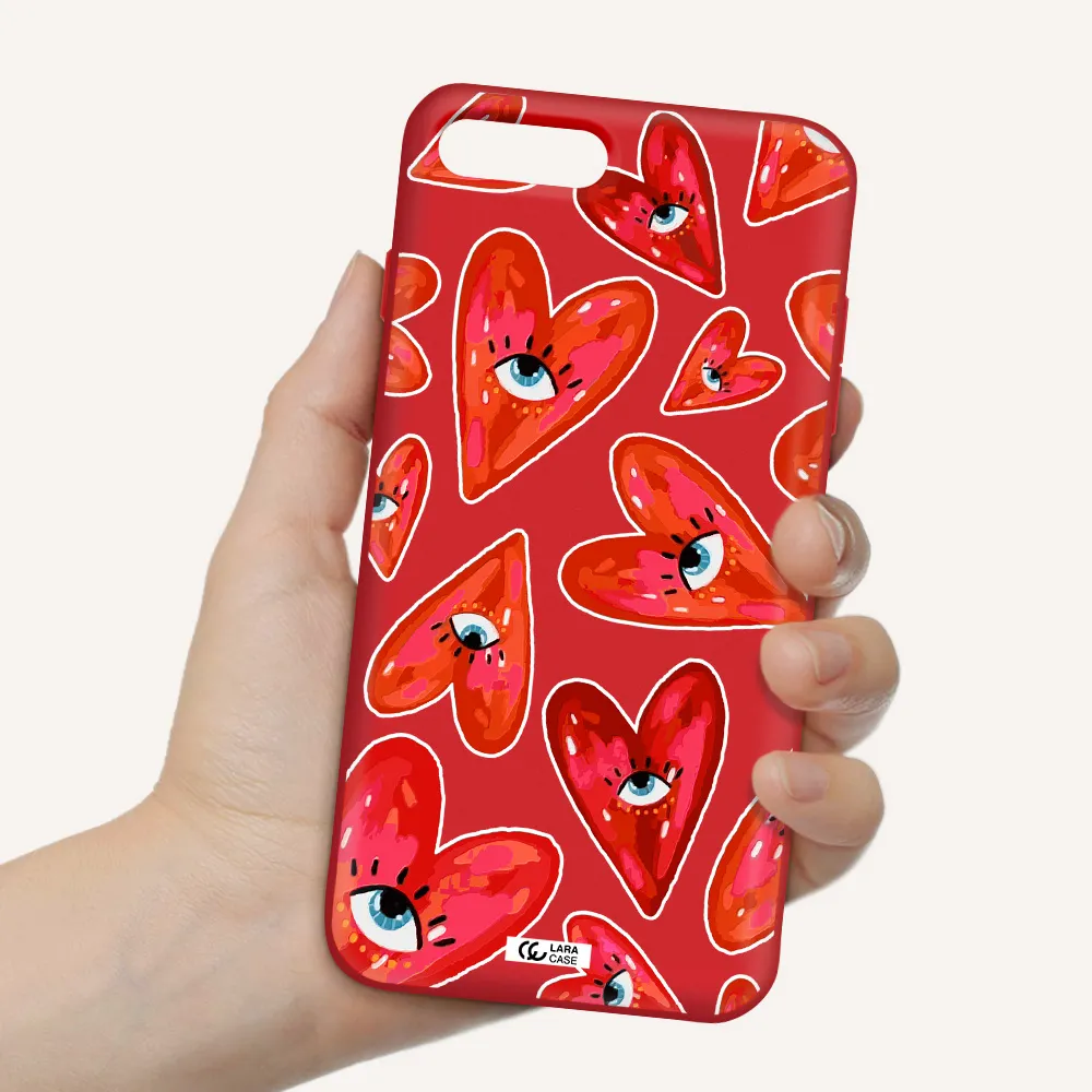 Evil Eye Heart Apple iPhone 8 plus Silicone Imperial Red Case
