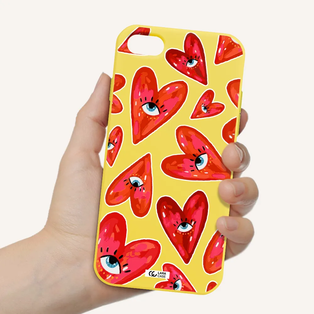 Evil Eye Heart Apple iPhone 8 Silicone canary yellow Case