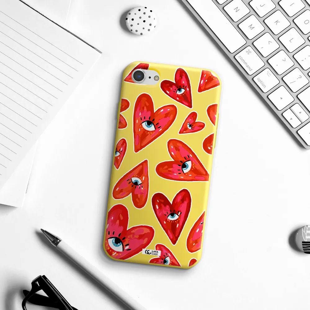Evil Eye Heart Apple iPhone 8 Silicone canary yellow Case