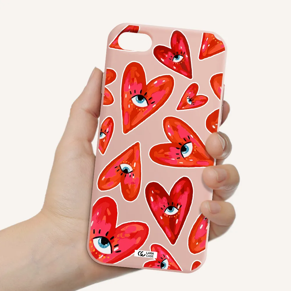 Evil Eye Heart Apple iPhone 8 Silicone pastel pink Case