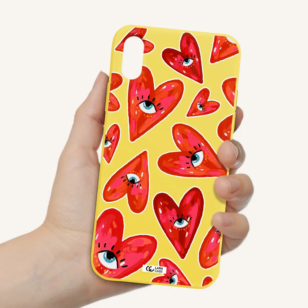 Evil Eye Heart Apple iPhone X Silicone canary yellow Case