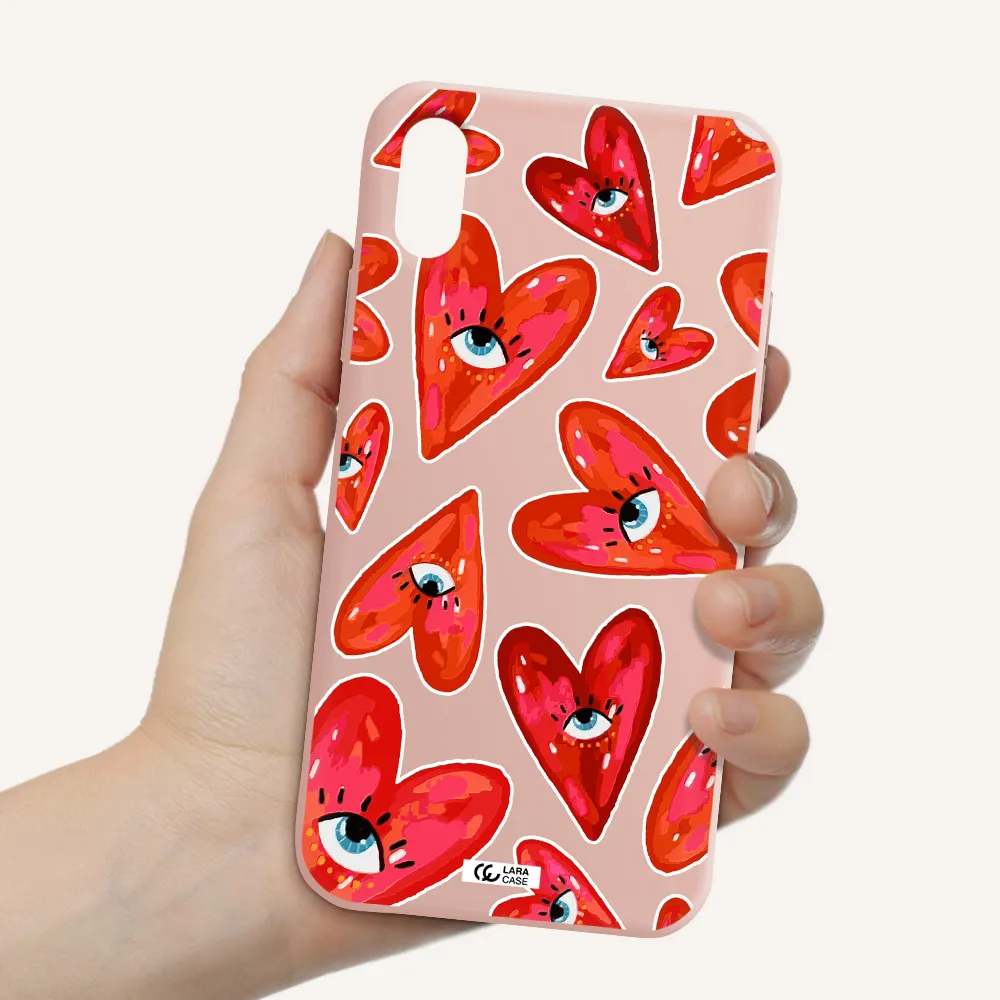 Evil Eye Heart Apple iPhone X Silicone pastel pink Case