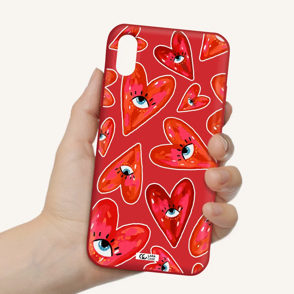 Evil Eye Heart Apple iPhone XS Silicone Imperial Red Case