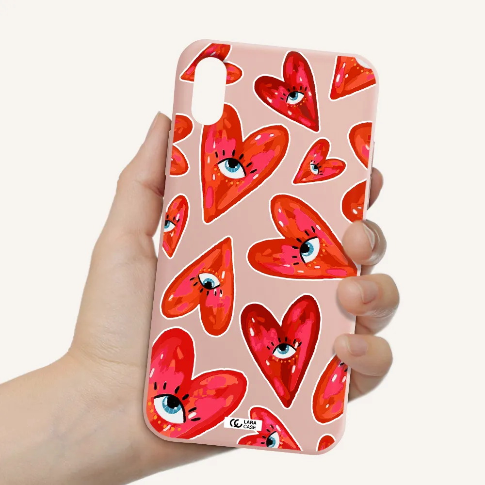 Evil Eye Heart Apple iPhone XS Silicone pastel pink Case