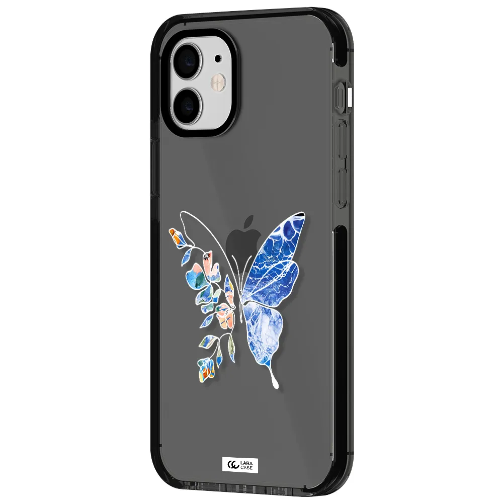 Line Butterfly Apple iPhone 12 impact Smoke Black Case
