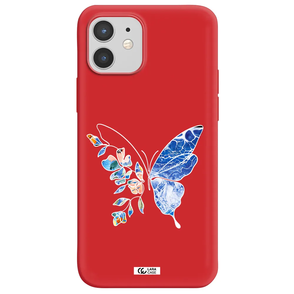 Line Butterfly Apple iPhone 12 Silicone Imperial Red Case