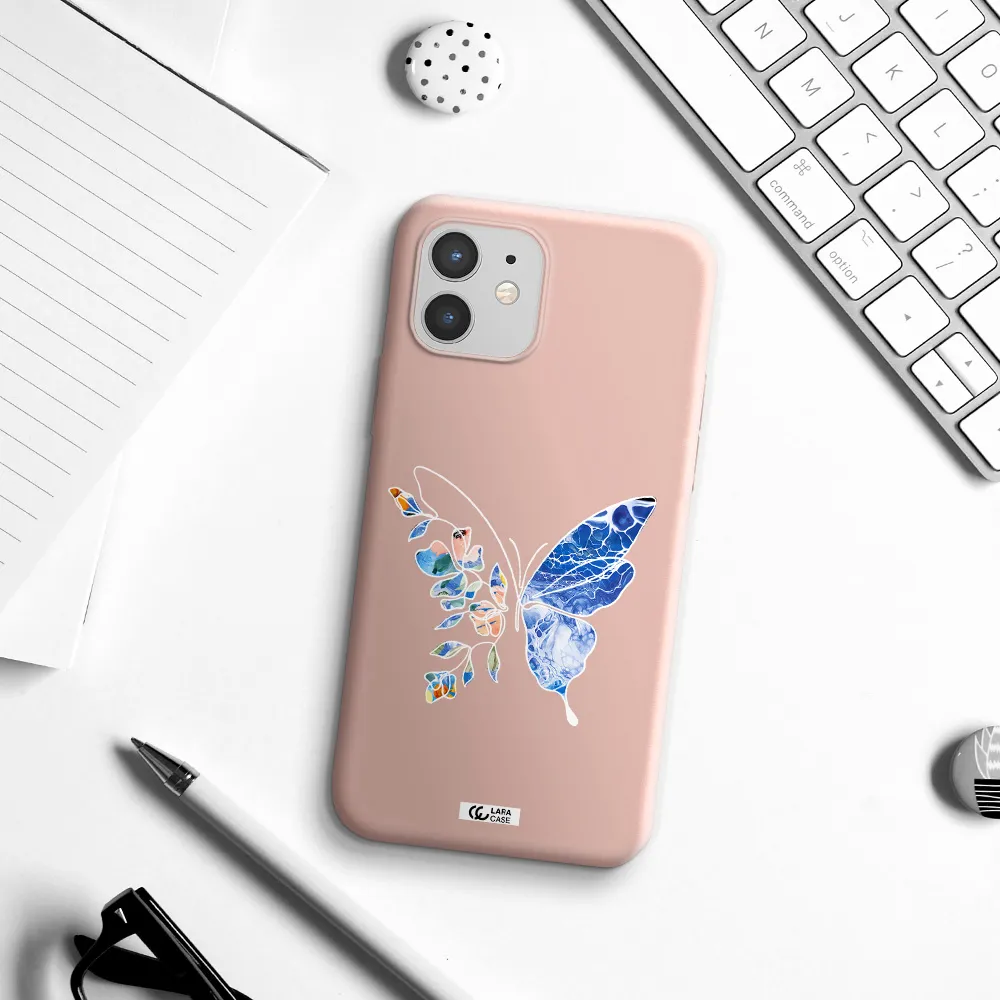 Line Butterfly Apple iPhone 12 Silicone pastel pink Case