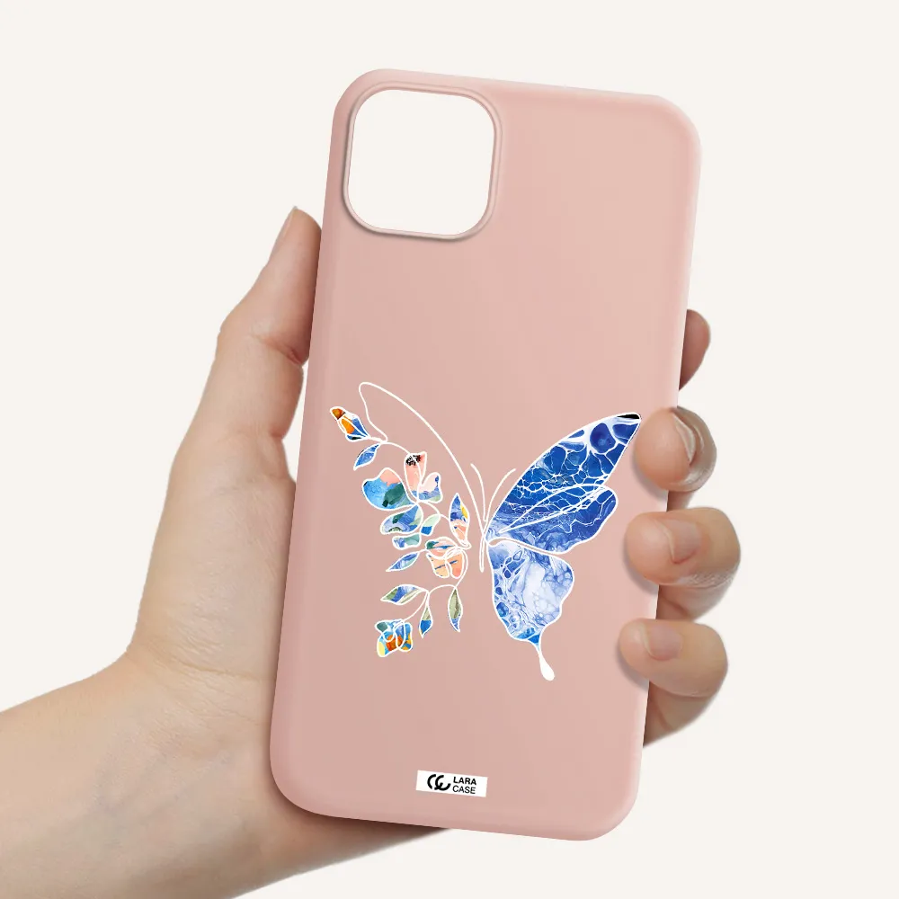 Line Butterfly Apple iPhone 14 plus Silicone pastel pink Case