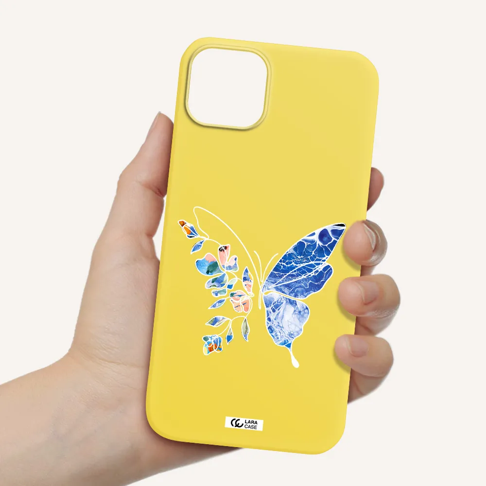 Line Butterfly Apple iPhone 14 Silicone canary yellow Case
