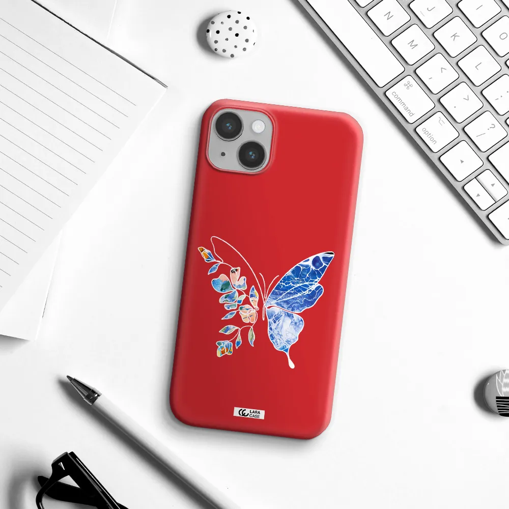 Line Butterfly Apple iPhone 14 Silicone Imperial Red Case