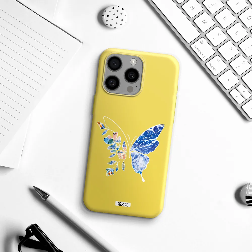 Line Butterfly Apple Iphone 15 Pro max Silicone canary yellow Case