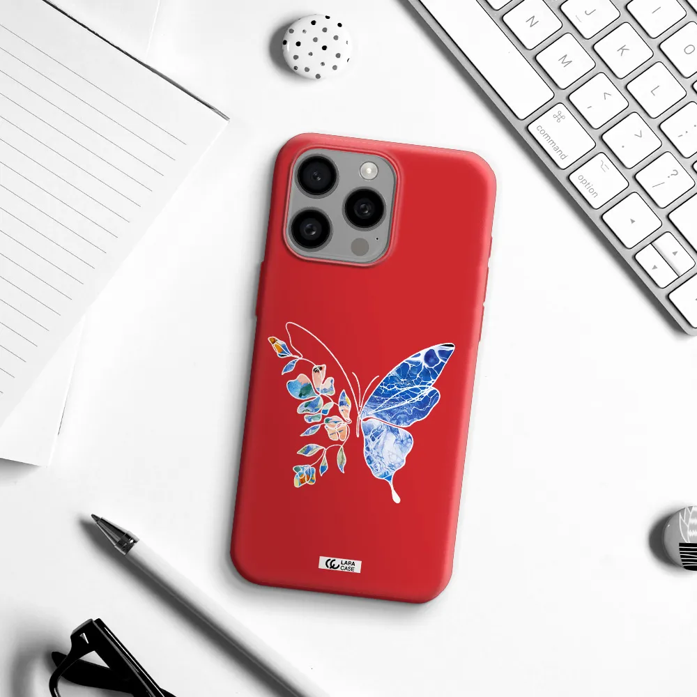 Line Butterfly Apple Iphone 15 Pro Max Silicone Imperial Red Case
