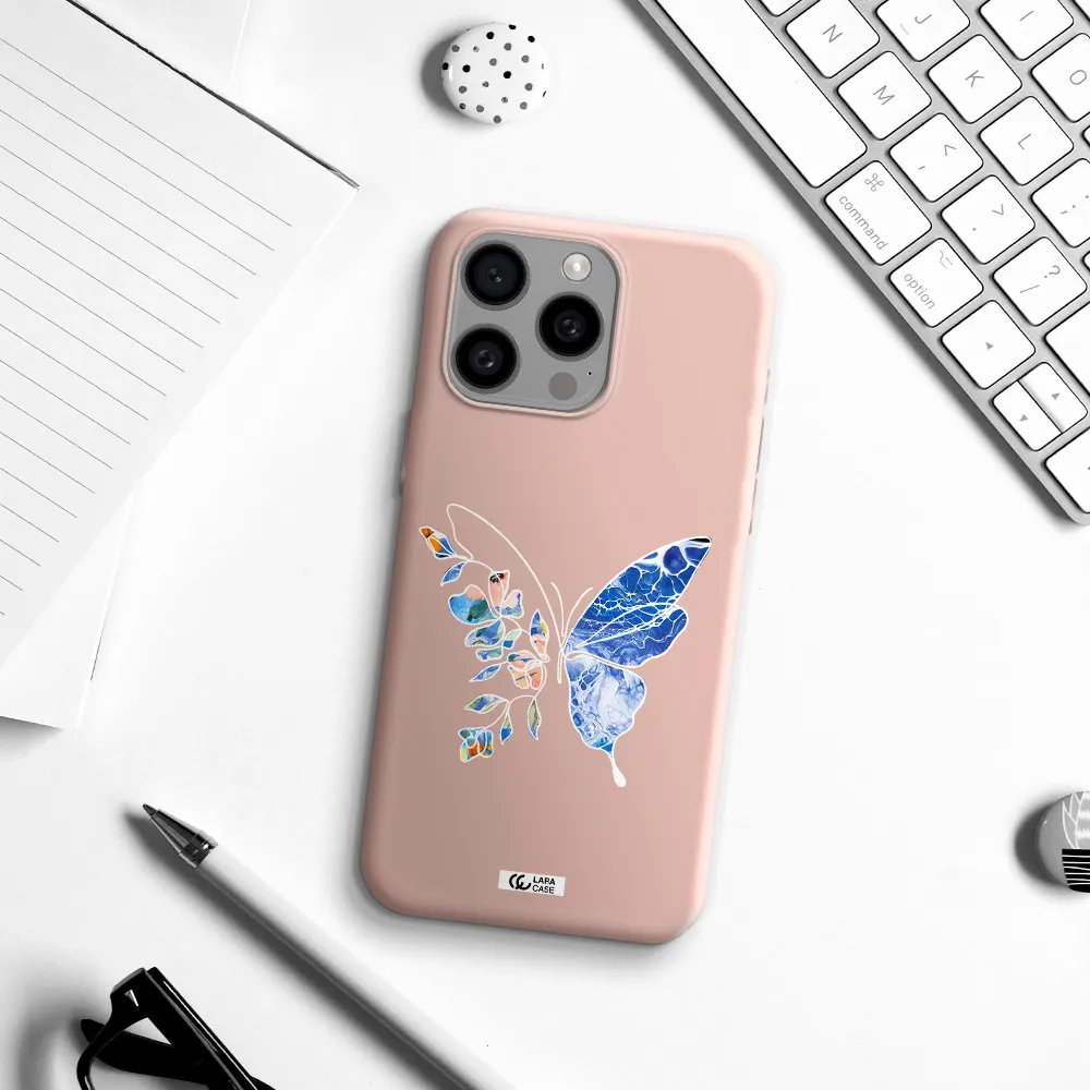 Line Butterfly Apple Iphone 15 Pro max Silicone pastel pink Case