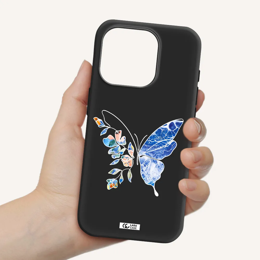 Line Butterfly Apple Iphone 15 Pro Silicone Black Case
