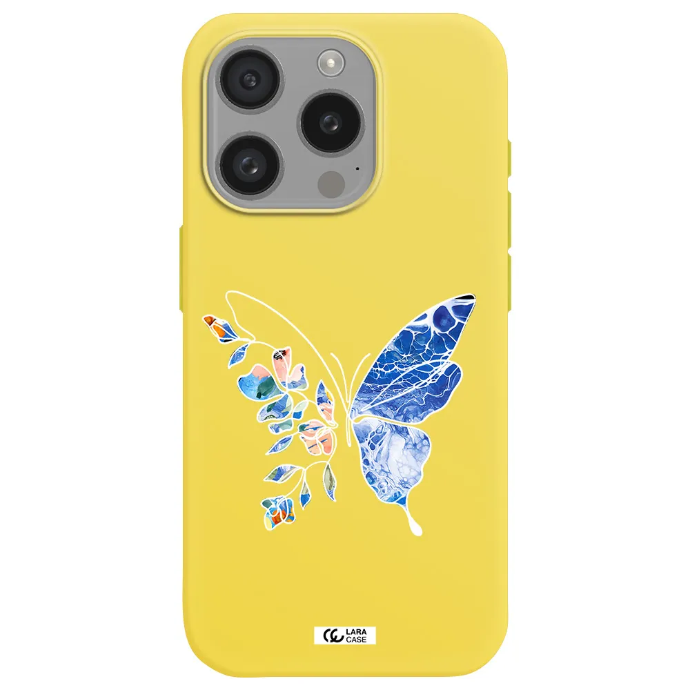 Line Butterfly Apple Iphone 15 Pro Silicone Canary Yellow Case
