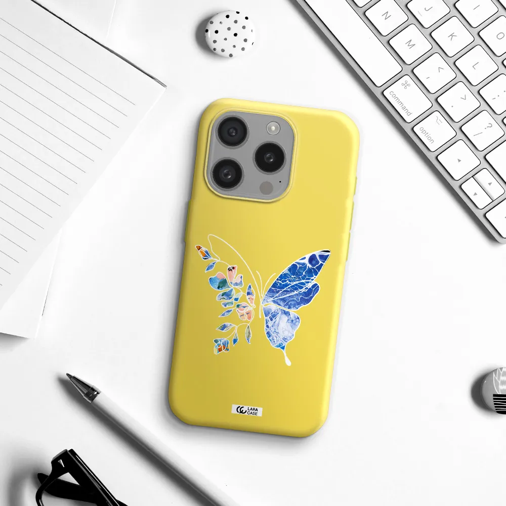 Line Butterfly Apple Iphone 15 Pro Silicone Canary Yellow Case