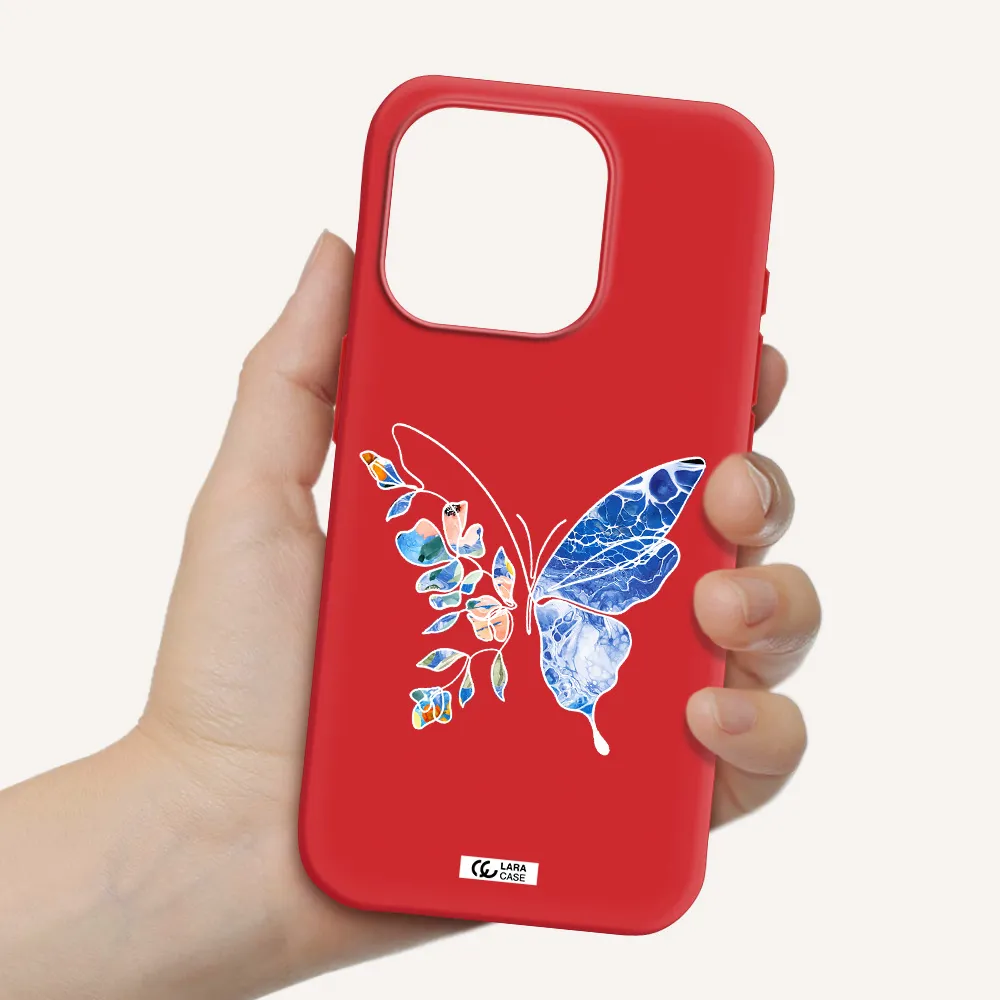 Line Butterfly Apple Iphone 15 Pro Silicone Imperial Red Case