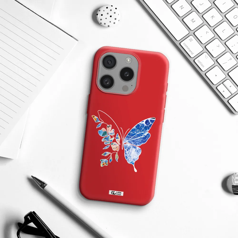 Line Butterfly Apple Iphone 15 Pro Silicone Imperial Red Case
