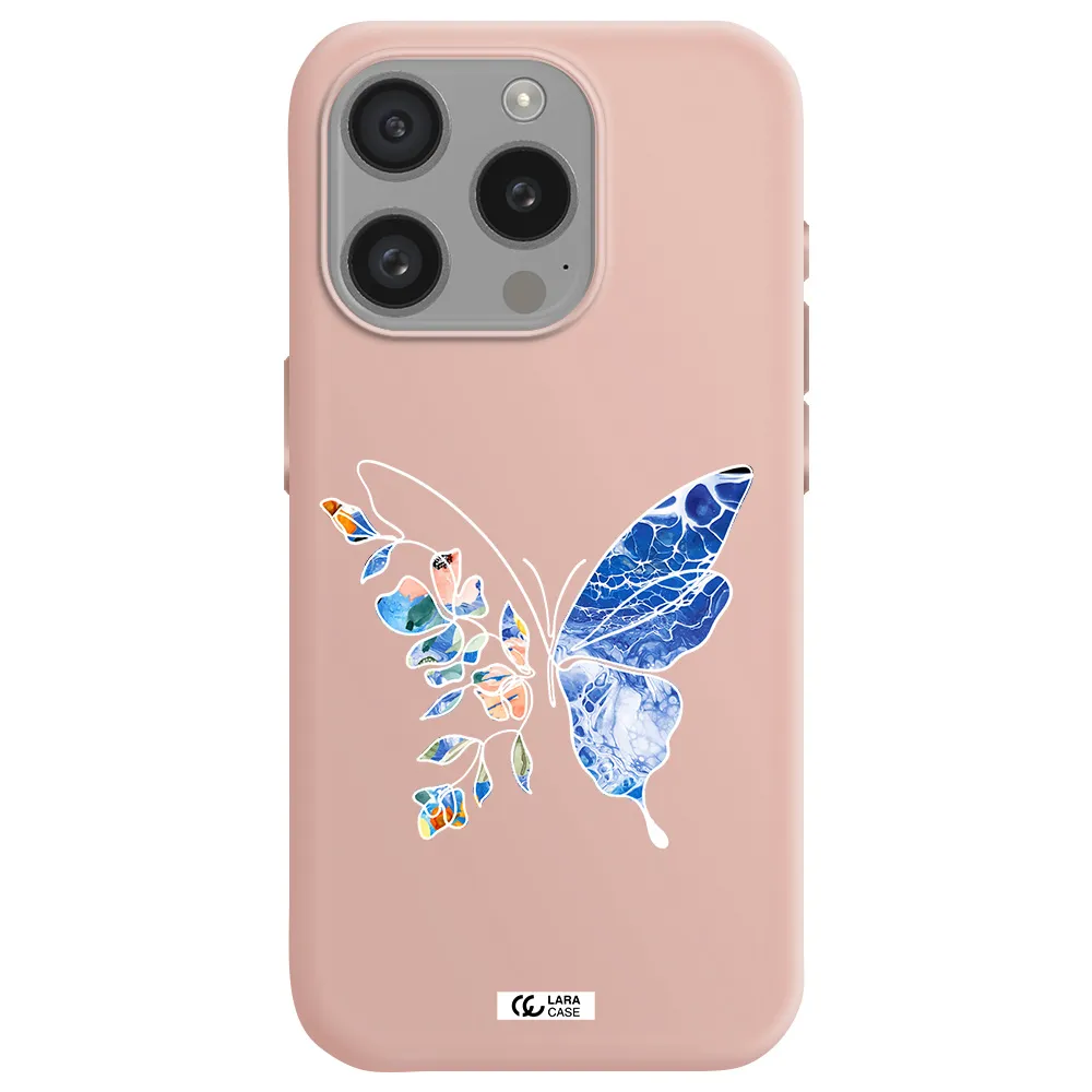 Line Butterfly Apple Iphone 15 Pro Silicone Pastel Pink Case