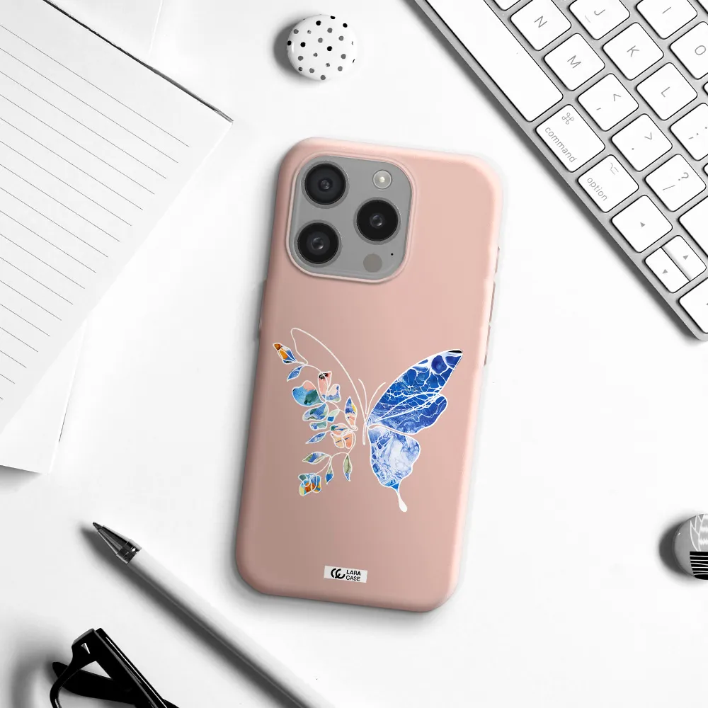 Line Butterfly Apple Iphone 15 Pro Silicone Pastel Pink Case