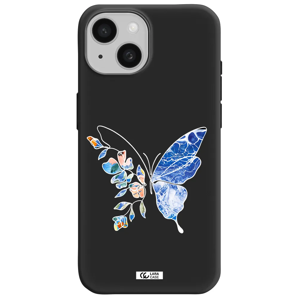 Line Butterfly Apple iPhone 15 Silicone black Case