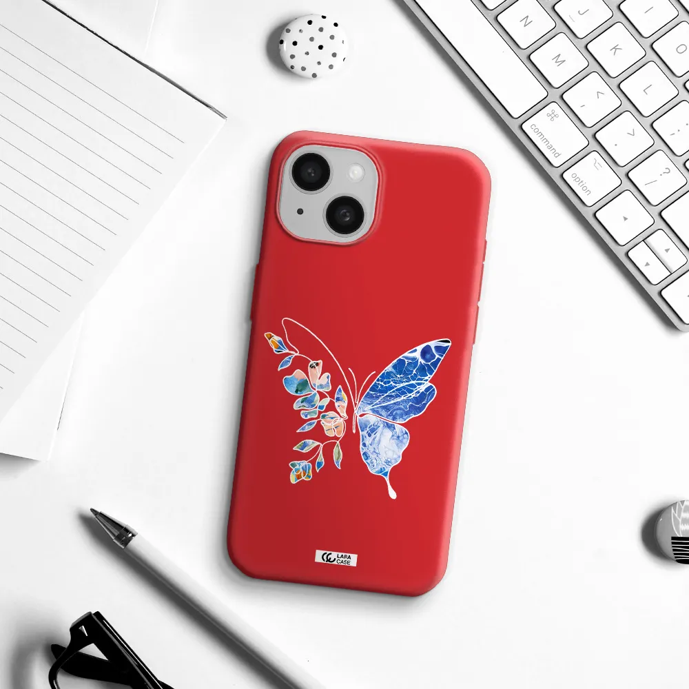 Line Butterfly Apple Iphone 15 Silicone Imperial Red Case