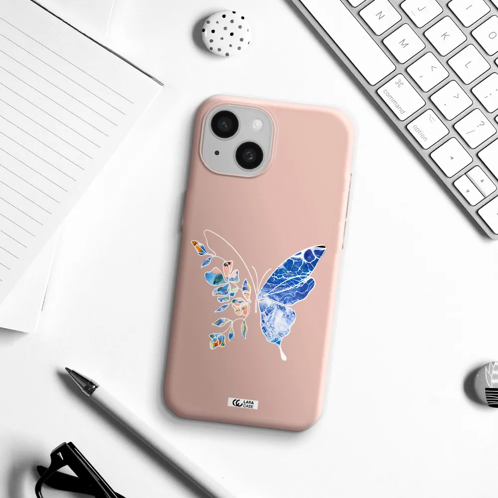 Line Butterfly Apple Iphone 15 Silicone Pastel Pink Case