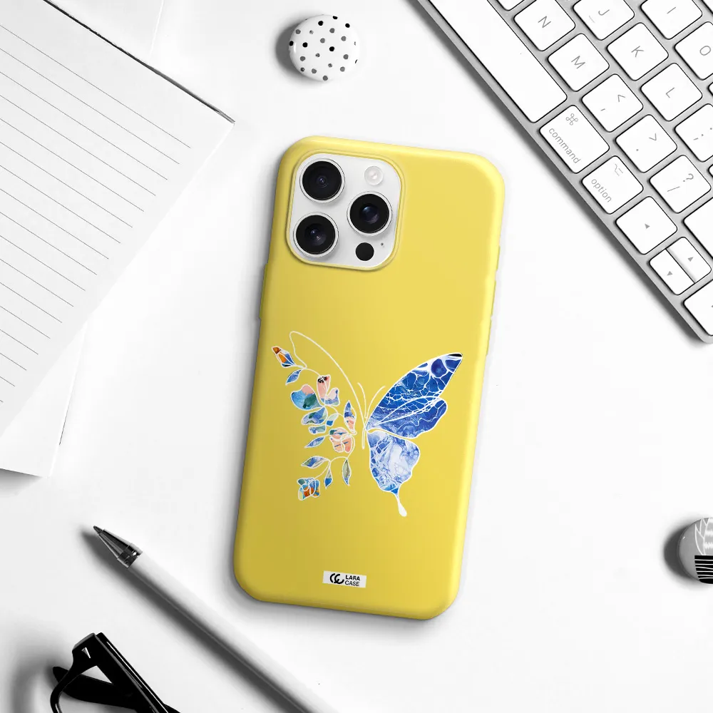 Line Butterfly Apple Iphone 16 Pro Max Silicone Canary Yellow Case
