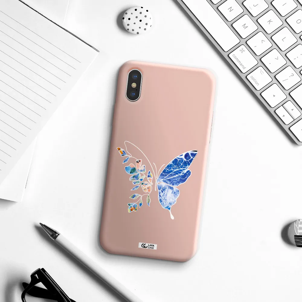 Line Butterfly Apple iPhone X Silicone pastel pink Case