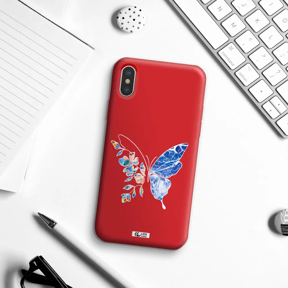 Line Butterfly Apple iPhone XS Silicone Imperial Red Case