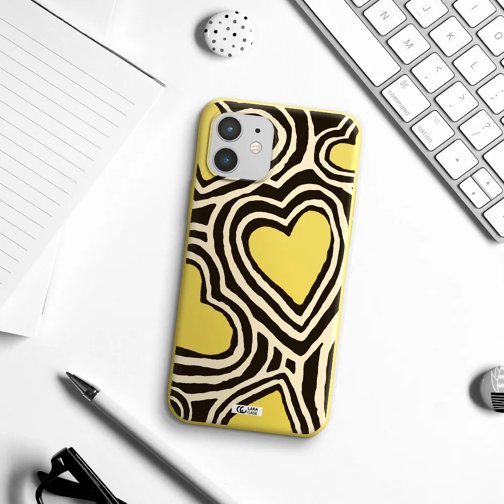 Cute Hearts Apple iPhone 12 mini Silicone canary yellow Case