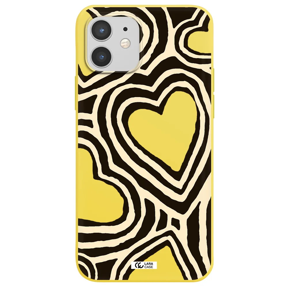 Cute Hearts Apple iPhone 12 Silicone canary yellow Case