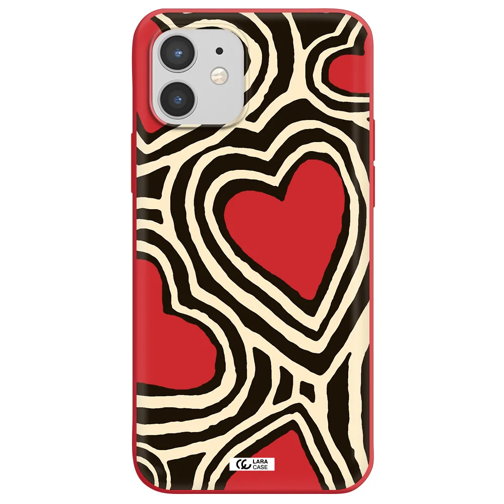Cute Hearts Apple iPhone 12 Silicone Imperial Red Case