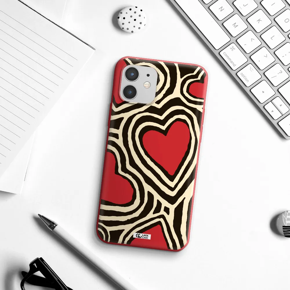 Cute Hearts Apple iPhone 12 Silicone Imperial Red Case