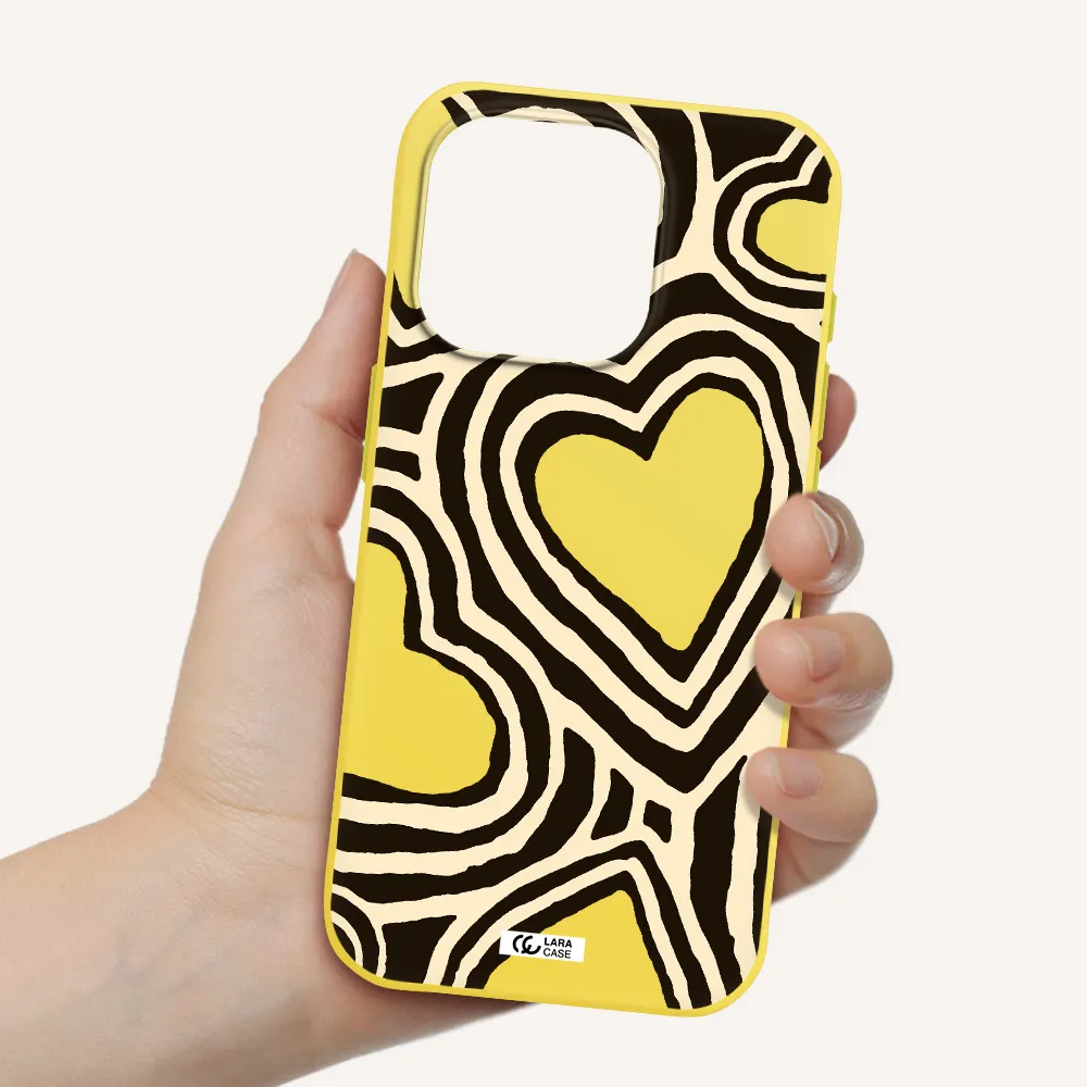 Cute Hearts Apple Iphone 15 Pro Silicone Canary Yellow Case