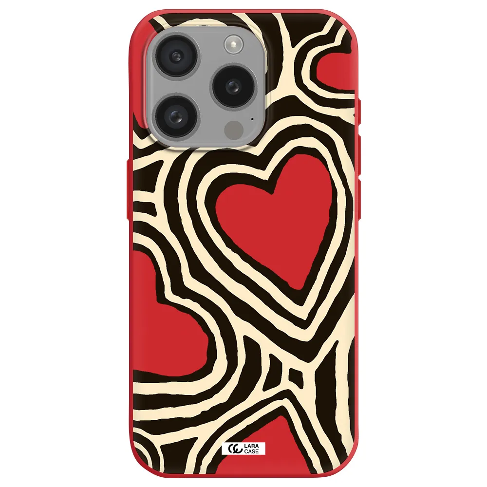 Cute Hearts Apple Iphone 15 Pro Silicone Imperial Red Case