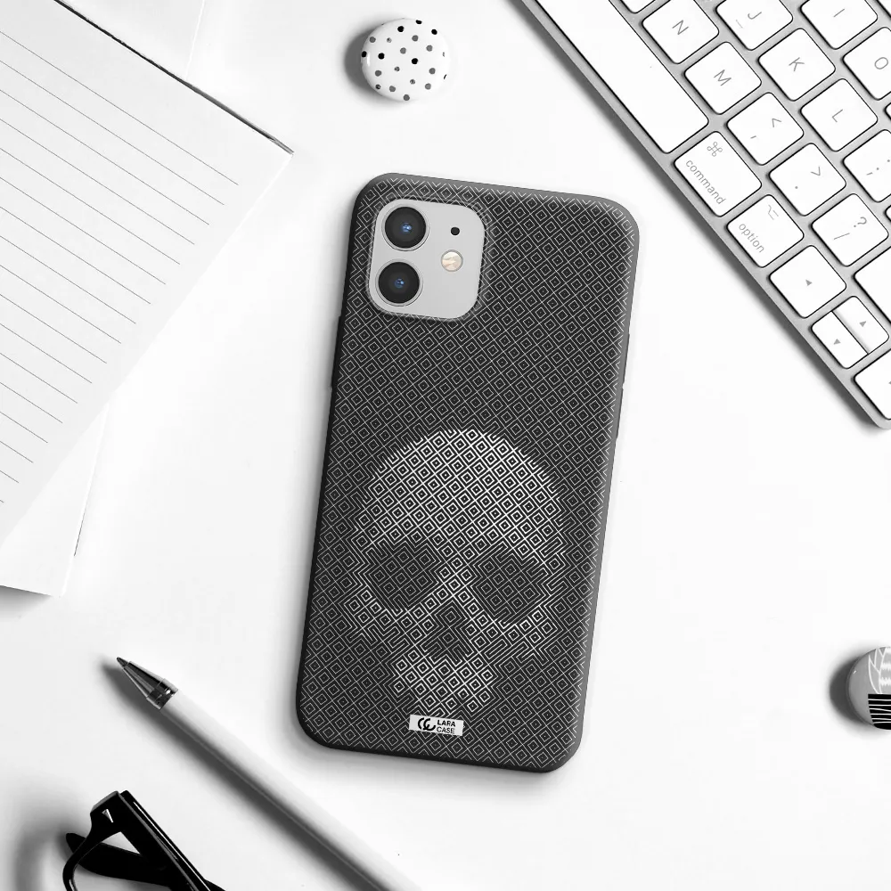 Skull Line Pattern Apple iPhone 12 Silicone black Case