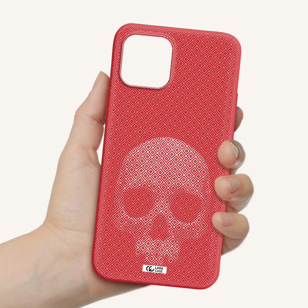 Skull Line Pattern Apple iPhone 12 Silicone Imperial Red Case