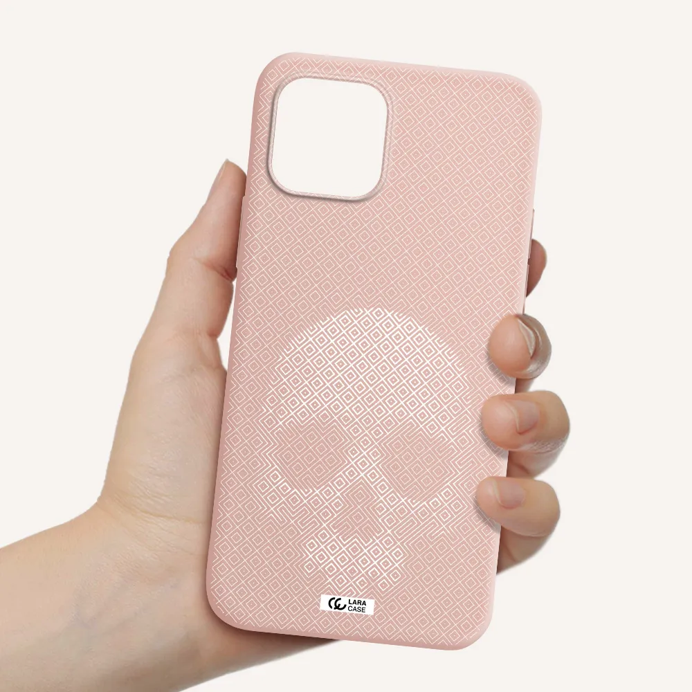 Skull Line Pattern Apple iPhone 12 Silicone pastel pink Case