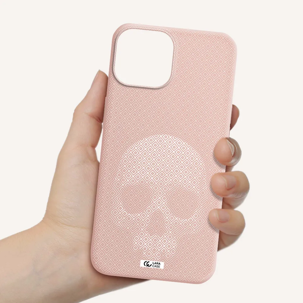 Skull Line Pattern Apple iPhone 13 mini Silicone pastel pink Case