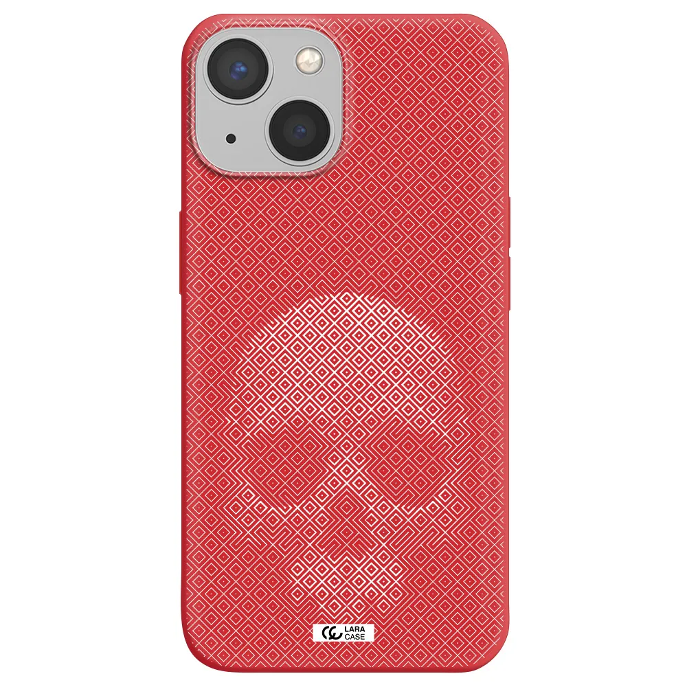 Skull Line Pattern Apple iPhone 13 Silicone Imperial Red Case