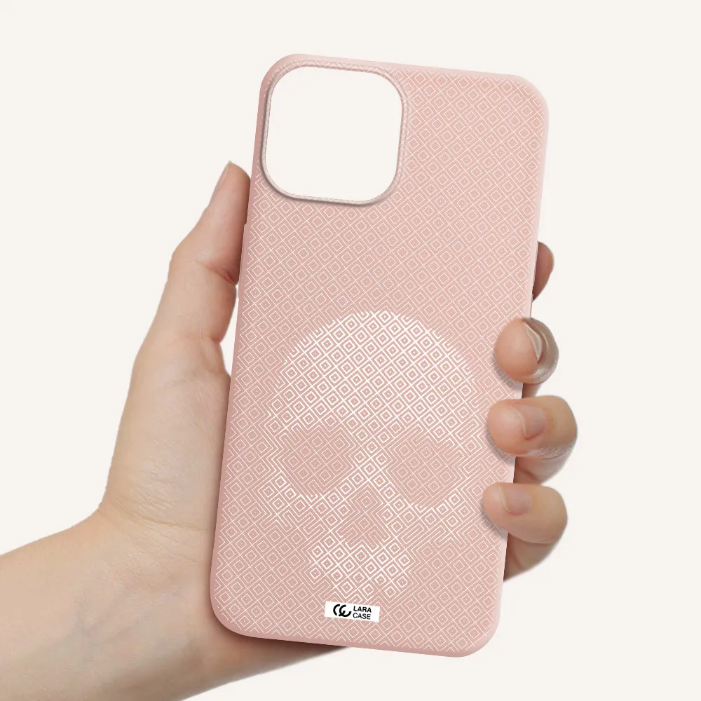 Skull Line Pattern Apple iPhone 13 Silicone pastel pink Case