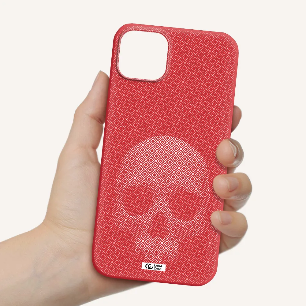 Skull Line Pattern Apple iPhone 14 Silicone Imperial Red Case