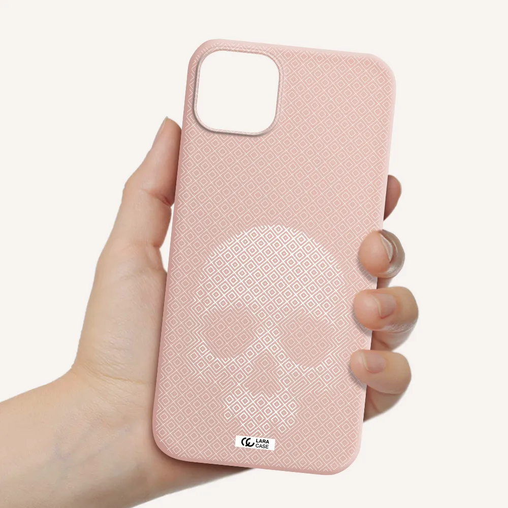Skull Line Pattern Apple iPhone 14 Silicone pastel pink Case