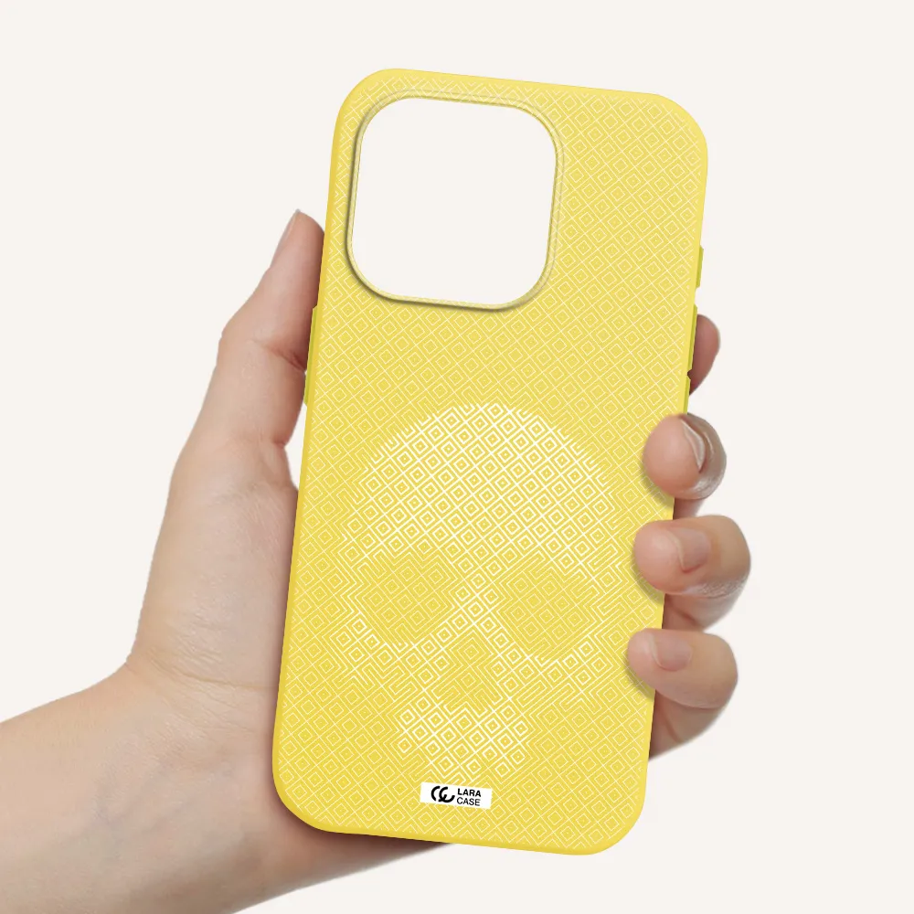 Skull Line Pattern Apple Iphone 15 Pro Silicone Canary Yellow Case
